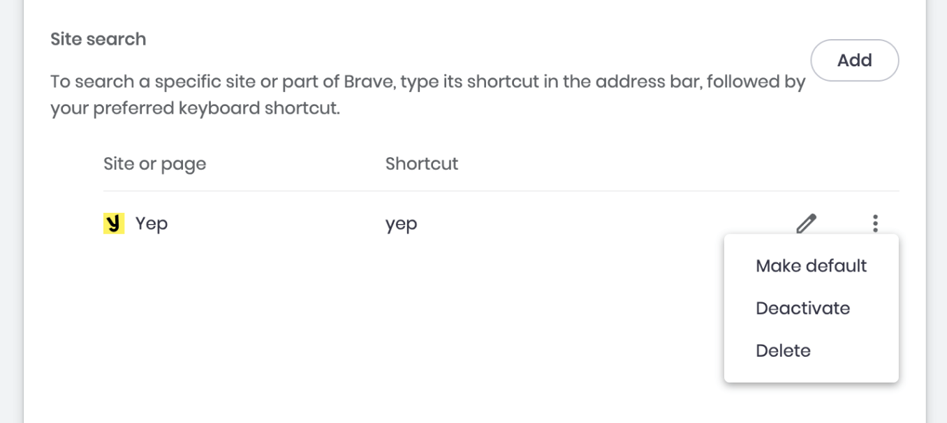 Brave search engine settings